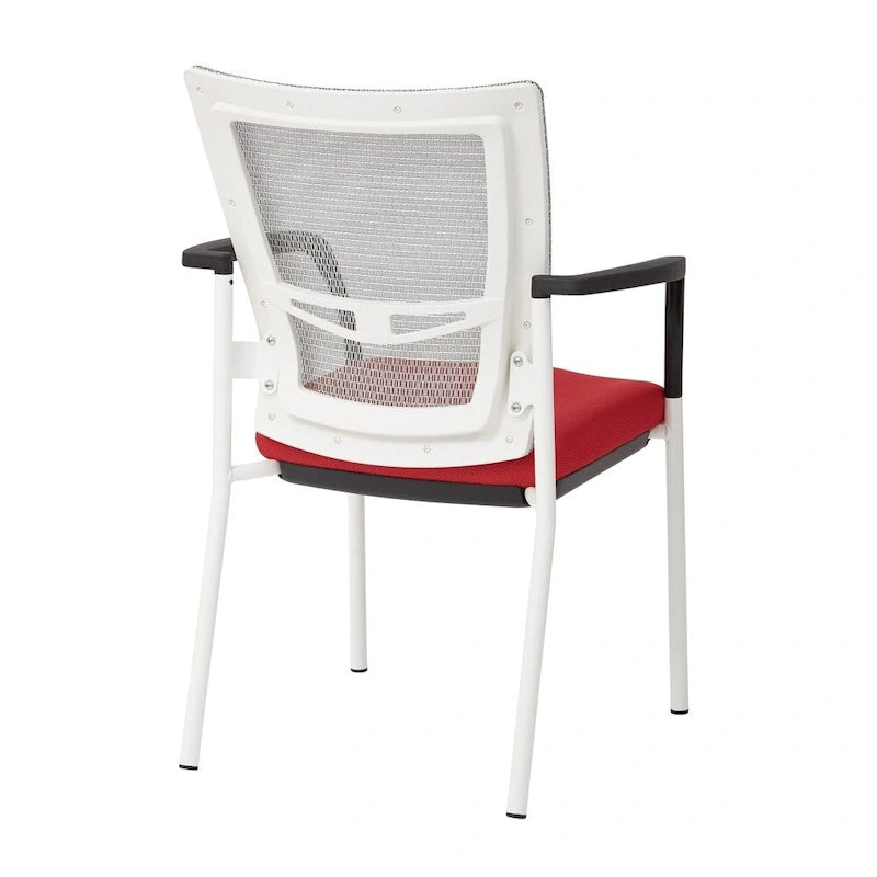 ? Chaise visiteur à dossier en maille avec assise rembourrée en tissu noir, accoudoirs et piètement à finition blanche