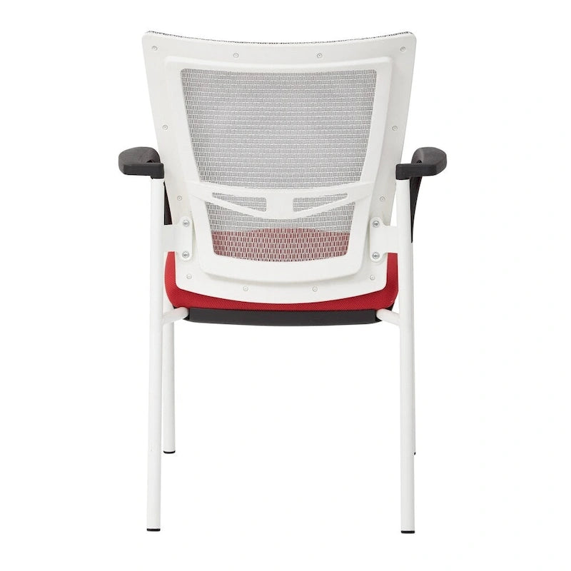 ? Chaise visiteur à dossier en maille avec assise rembourrée en tissu noir, accoudoirs et piètement à finition blanche