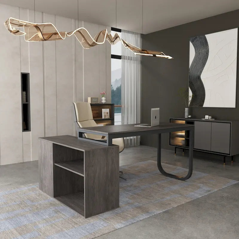 Bureau d'ordinateur en forme de L de 55" - Poste de travail avec rangement - 5 couleurs disponibles