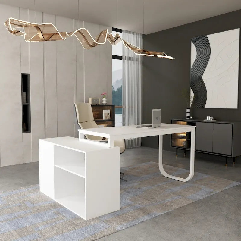 Bureau d'ordinateur en forme de L de 55" - Poste de travail avec rangement - 5 couleurs disponibles