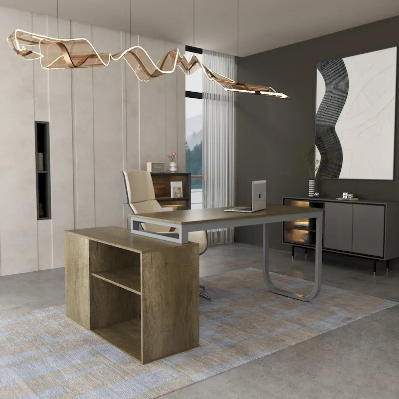 Bureau d'ordinateur en forme de L de 55" - Poste de travail avec rangement - 5 couleurs disponibles