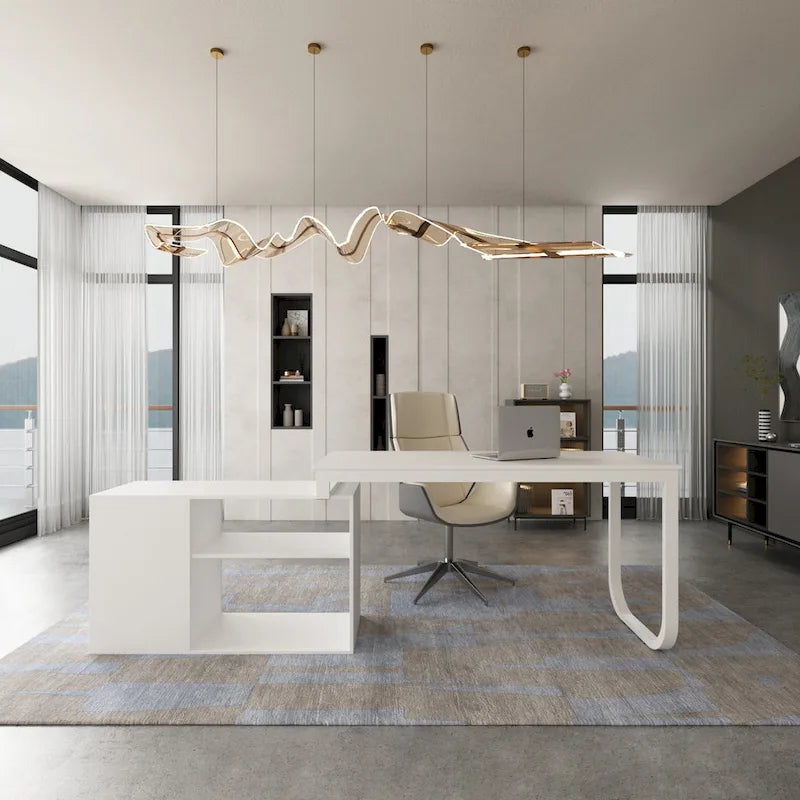 Bureau d'ordinateur en forme de L de 55" - Poste de travail avec rangement - 5 couleurs disponibles