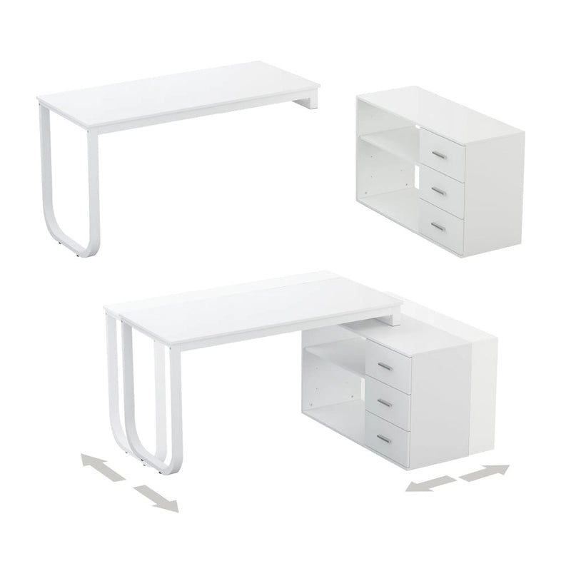 Bureau d'ordinateur en forme de L de 55" - Poste de travail avec rangement - 5 couleurs disponibles
