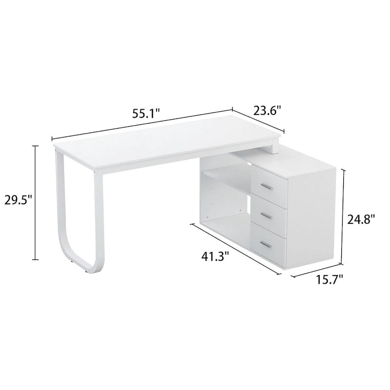 Bureau d'ordinateur en forme de L de 55" - Poste de travail avec rangement - 5 couleurs disponibles