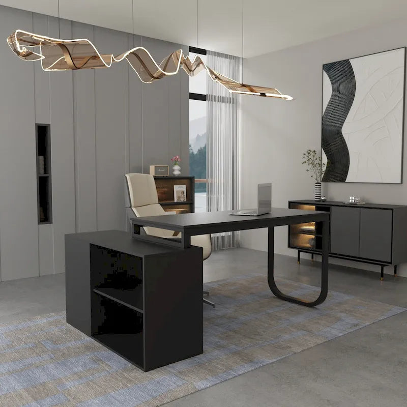 Bureau d'ordinateur en forme de L de 55" - Poste de travail avec rangement - 5 couleurs disponibles
