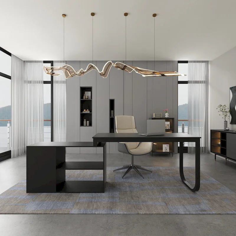 Bureau d'ordinateur en forme de L de 55" - Poste de travail avec rangement - 5 couleurs disponibles