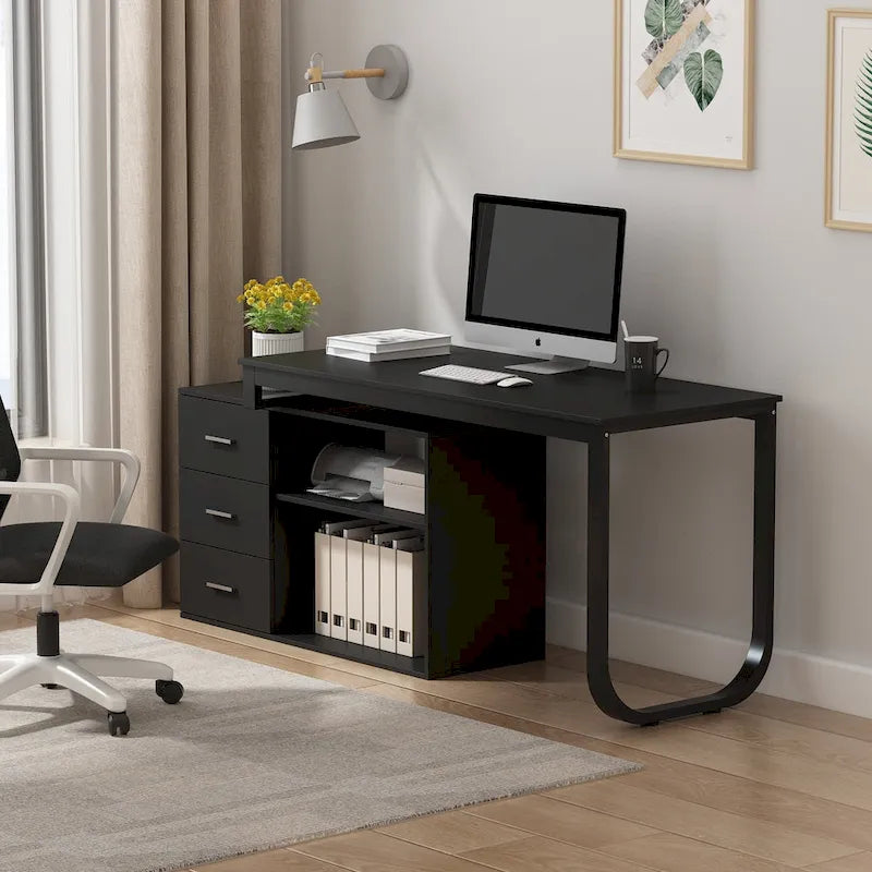 Bureau d'ordinateur en forme de L de 55" - Poste de travail avec rangement - 5 couleurs disponibles