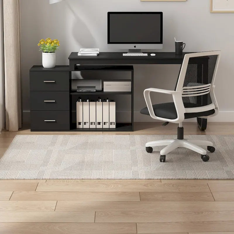 Bureau d'ordinateur en forme de L de 55" - Poste de travail avec rangement - 5 couleurs disponibles