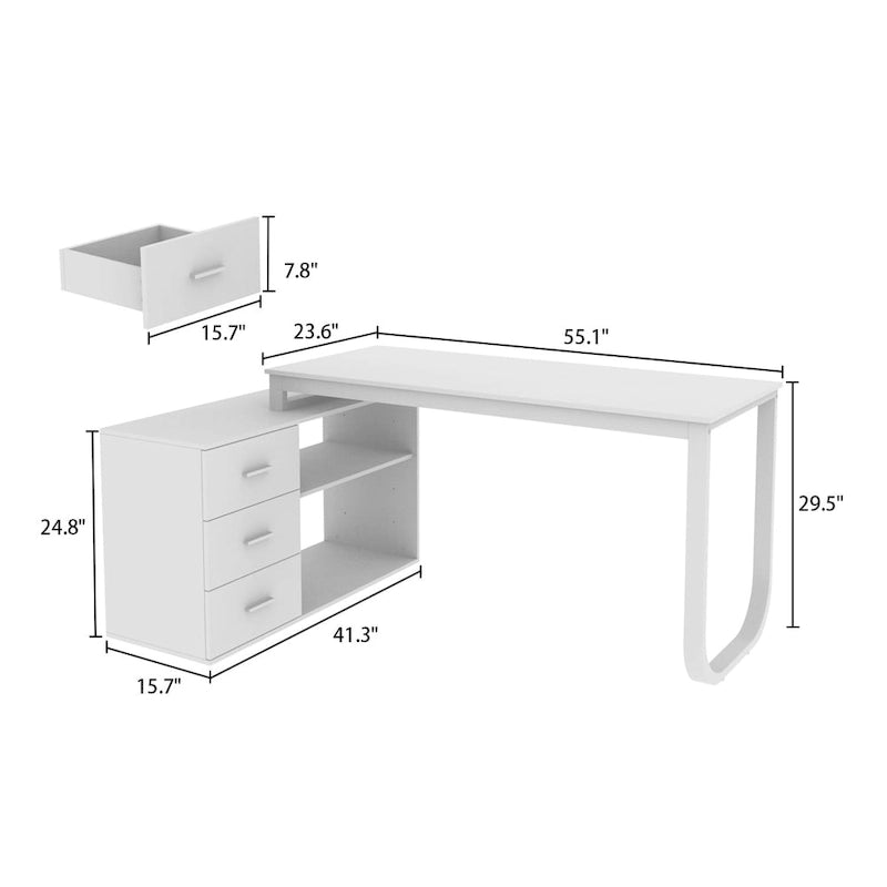 Bureau d'ordinateur en forme de L de 55" - Poste de travail avec rangement - 5 couleurs disponibles