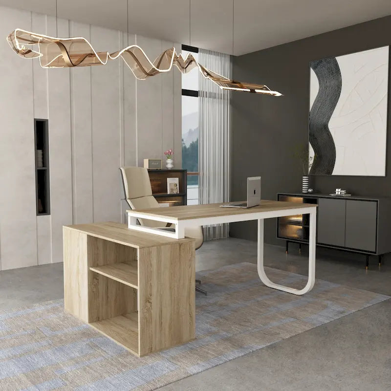 Bureau d'ordinateur en forme de L de 55" - Poste de travail avec rangement - 5 couleurs disponibles
