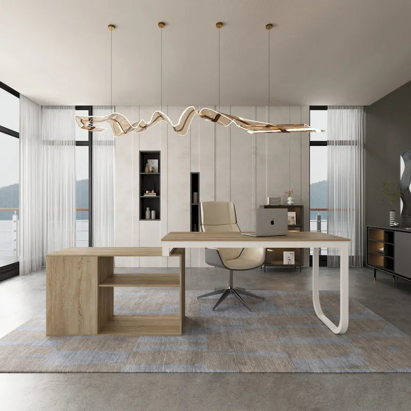 Bureau d'ordinateur en forme de L de 55" - Poste de travail avec rangement - 5 couleurs disponibles