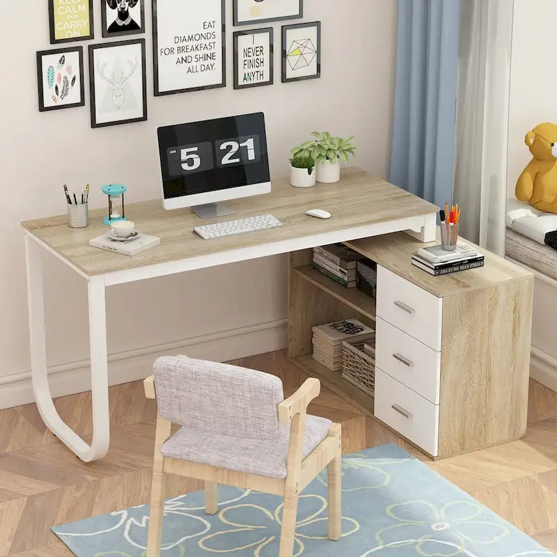 Bureau d'ordinateur en forme de L de 55" - Poste de travail avec rangement - 5 couleurs disponibles