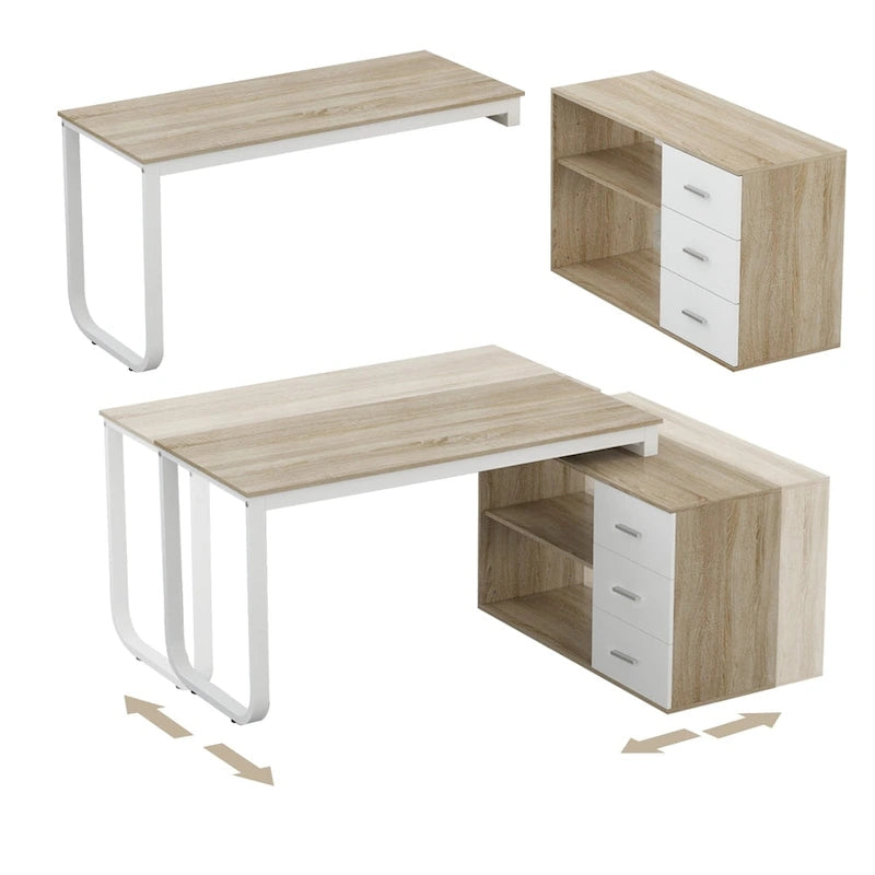Bureau d'ordinateur en forme de L de 55" - Poste de travail avec rangement - 5 couleurs disponibles