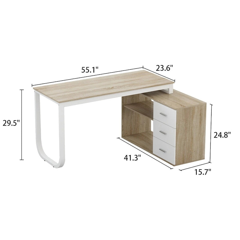 Bureau d'ordinateur en forme de L de 55" - Poste de travail avec rangement - 5 couleurs disponibles