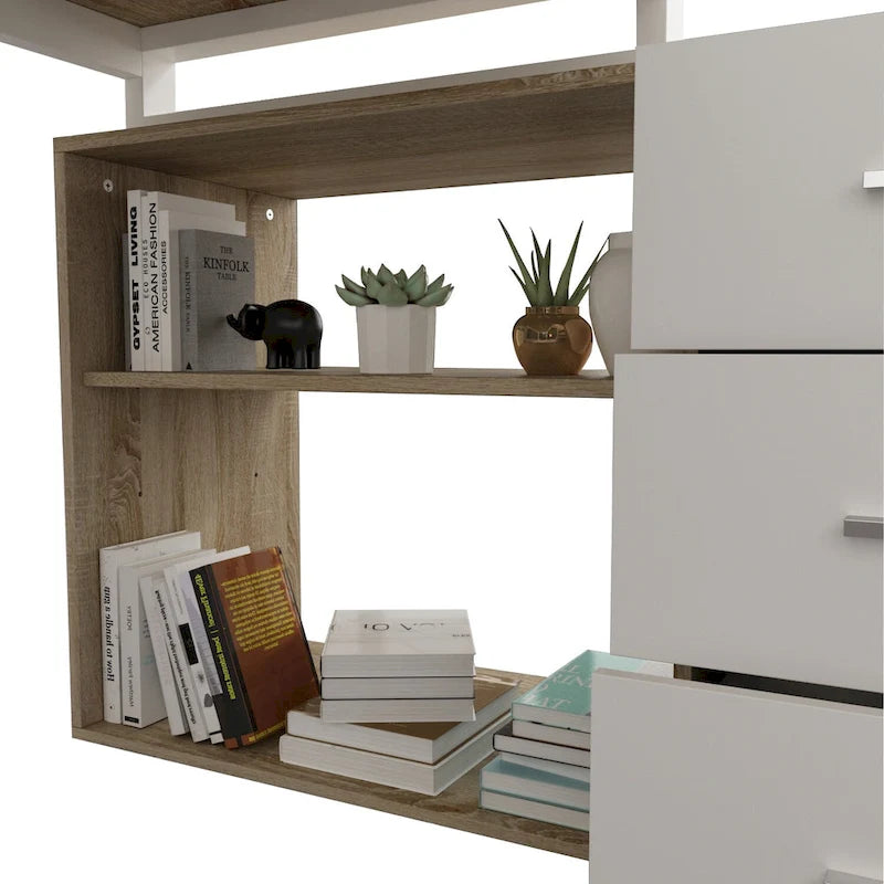 Bureau d'ordinateur en forme de L de 55" - Poste de travail avec rangement - 5 couleurs disponibles