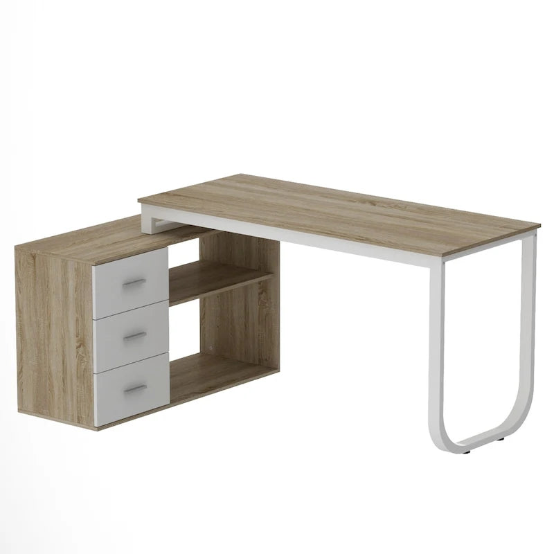 Bureau d'ordinateur en forme de L de 55" - Poste de travail avec rangement - 5 couleurs disponibles