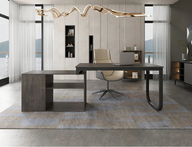 Bureau d'ordinateur en forme de L de 55" - Poste de travail avec rangement - 5 couleurs disponibles