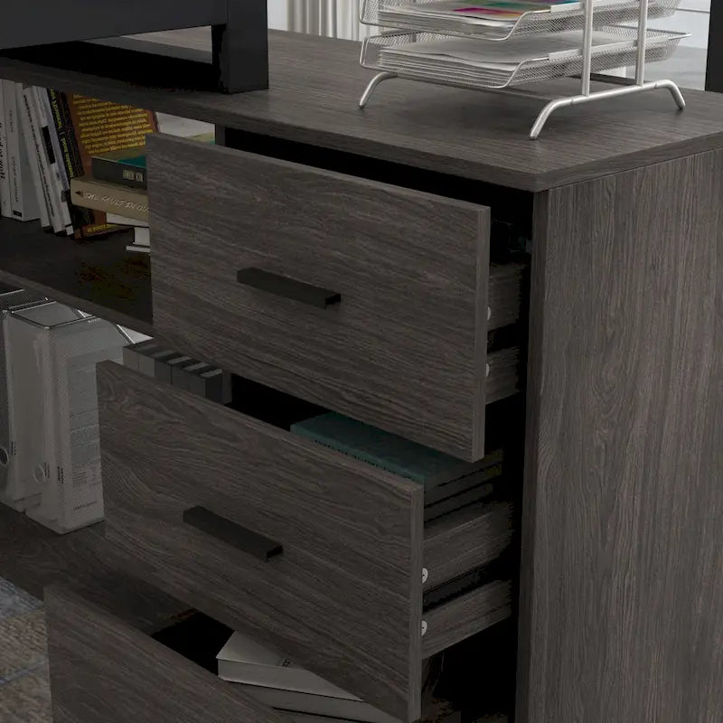 Bureau d'ordinateur en forme de L de 55" - Poste de travail avec rangement - 5 couleurs disponibles