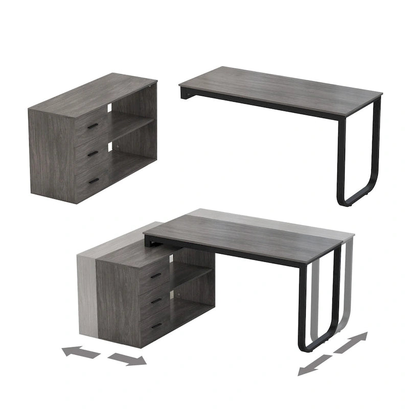 Bureau d'ordinateur en forme de L de 55" - Poste de travail avec rangement - 5 couleurs disponibles