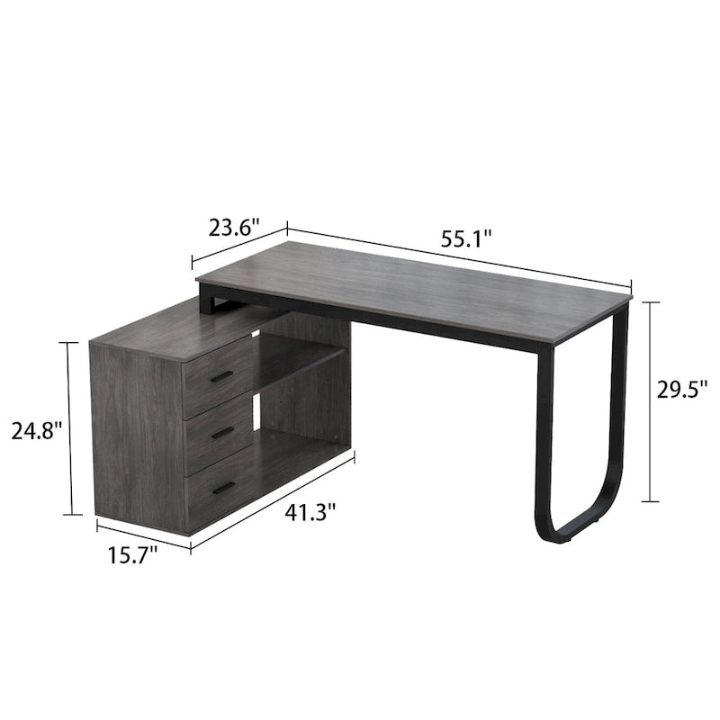 Bureau d'ordinateur en forme de L de 55" - Poste de travail avec rangement - 5 couleurs disponibles
