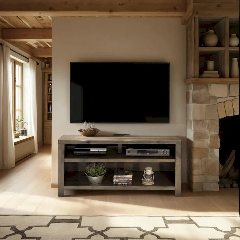 Meuble TV de 122 cm pour téléviseurs jusqu'à 55 pouces, aucun assemblage requis, finition bois de grange