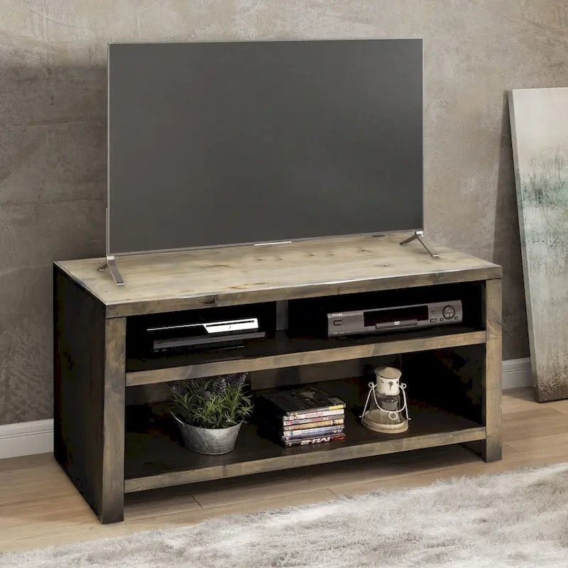 Meuble TV de 122 cm pour téléviseurs jusqu'à 55 pouces, aucun assemblage requis, finition bois de grange