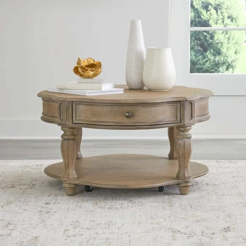 Table basse ronde en bisque patinée Magnolia Manor