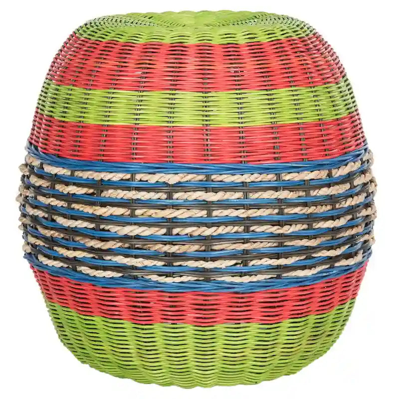 Tabouret tonneau en rotin tressé multicolore - 18 x 18 x 18 - 18L x 18P x 18H