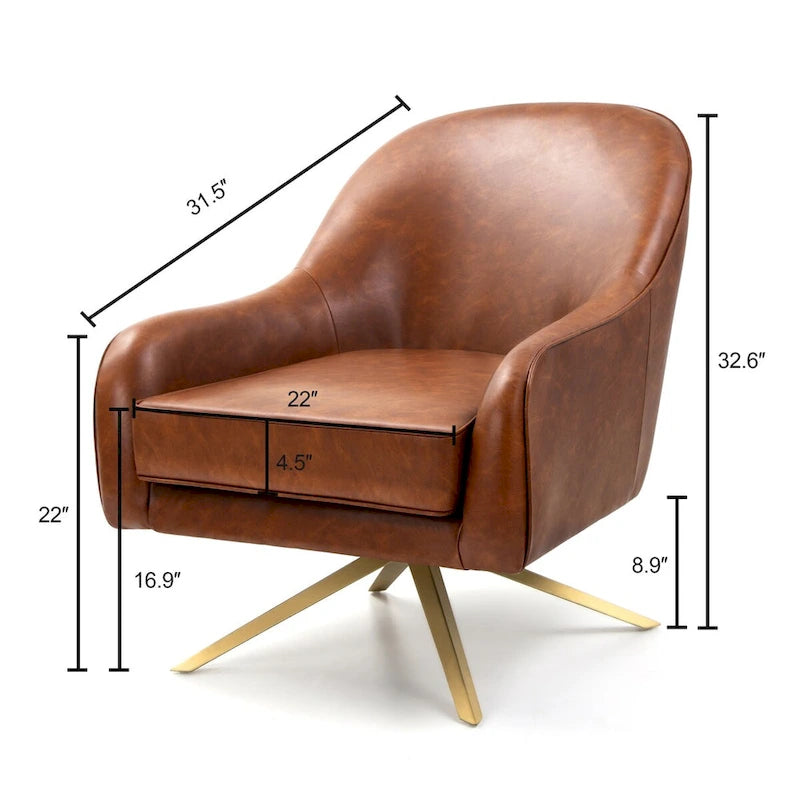 Fauteuil Club Pivotant en Cuir PU, Fauteuil de Salon, Fauteuil d'Appoint Rembourré