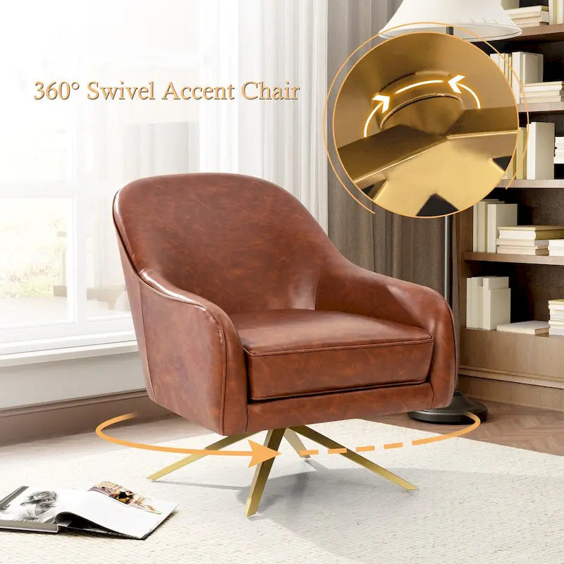 Fauteuil Club Pivotant en Cuir PU, Fauteuil de Salon, Fauteuil d'Appoint Rembourré