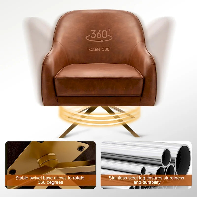Fauteuil Club Pivotant en Cuir PU, Fauteuil de Salon, Fauteuil d'Appoint Rembourré