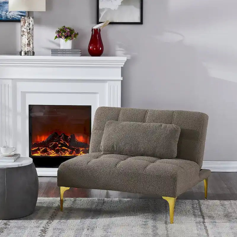 Canapé convertible futon avec pieds en bois massif en tissu de lin vert moutarde
