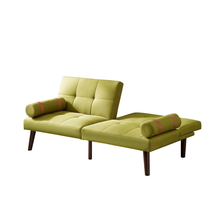 Canapé convertible futon avec pieds en bois massif en tissu de lin vert moutarde