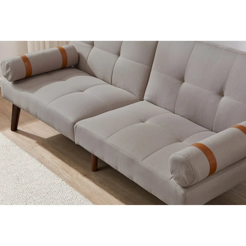 Canapé convertible futon avec pieds en bois massif en tissu de lin vert moutarde
