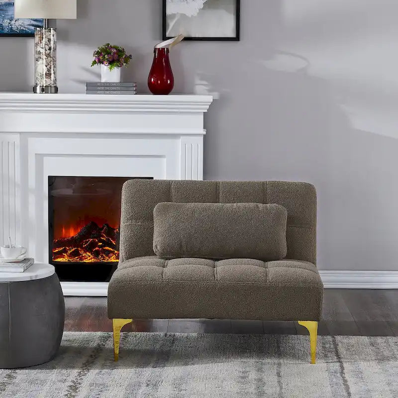Canapé convertible futon avec pieds en bois massif en tissu de lin vert moutarde
