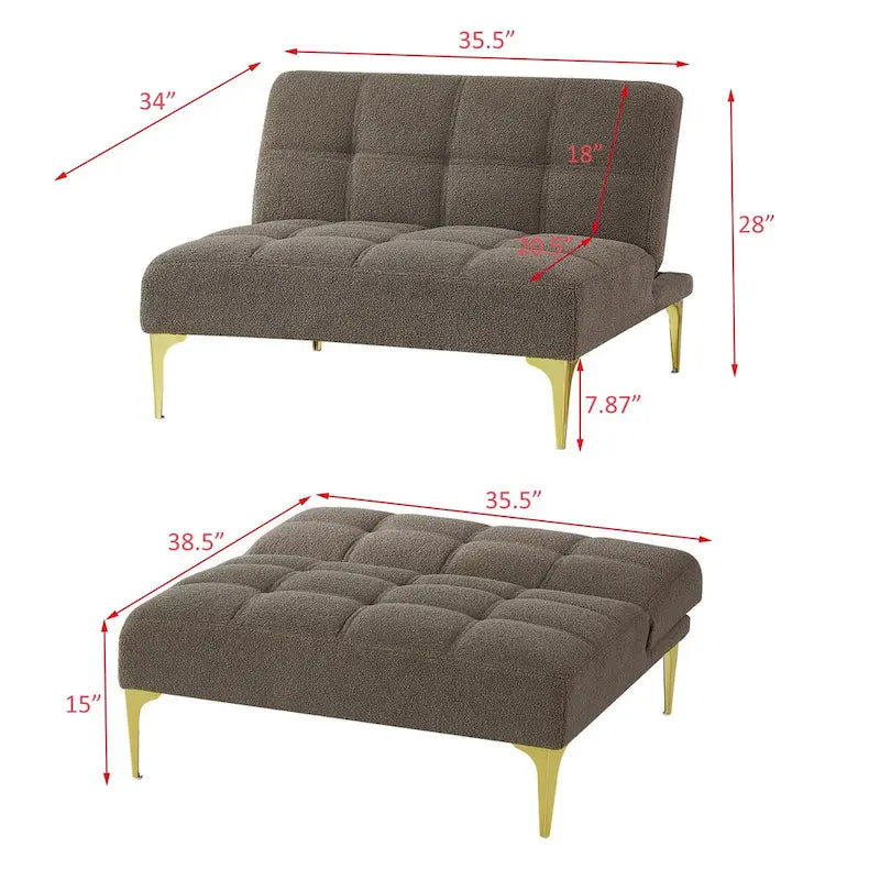 Canapé convertible futon avec pieds en bois massif en tissu de lin vert moutarde