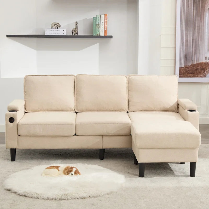 Canapé 3 places rembourré avec pouf de rangement pour salon
