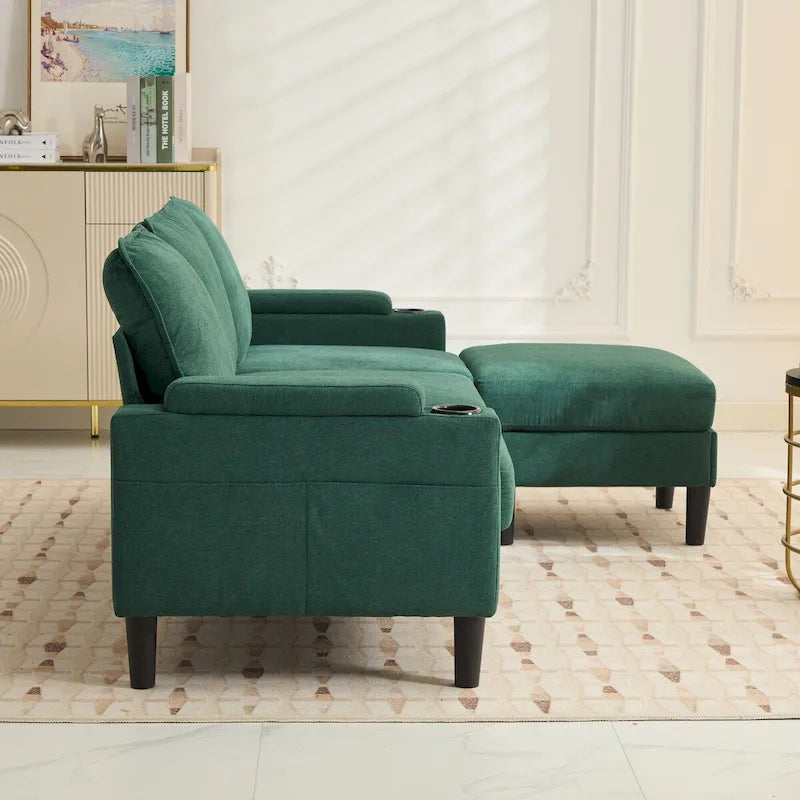 Canapé 3 places rembourré avec pouf de rangement pour salon