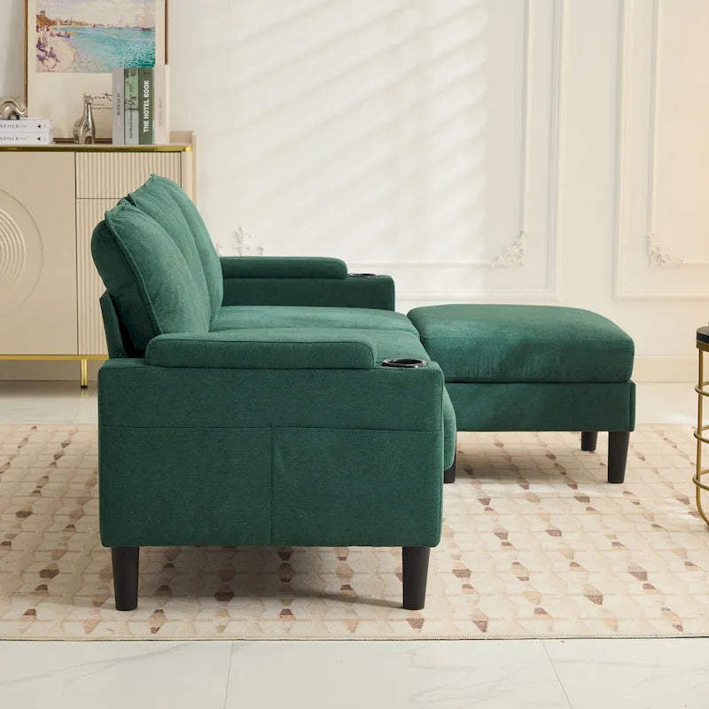 Canapé 3 places rembourré avec pouf de rangement pour salon