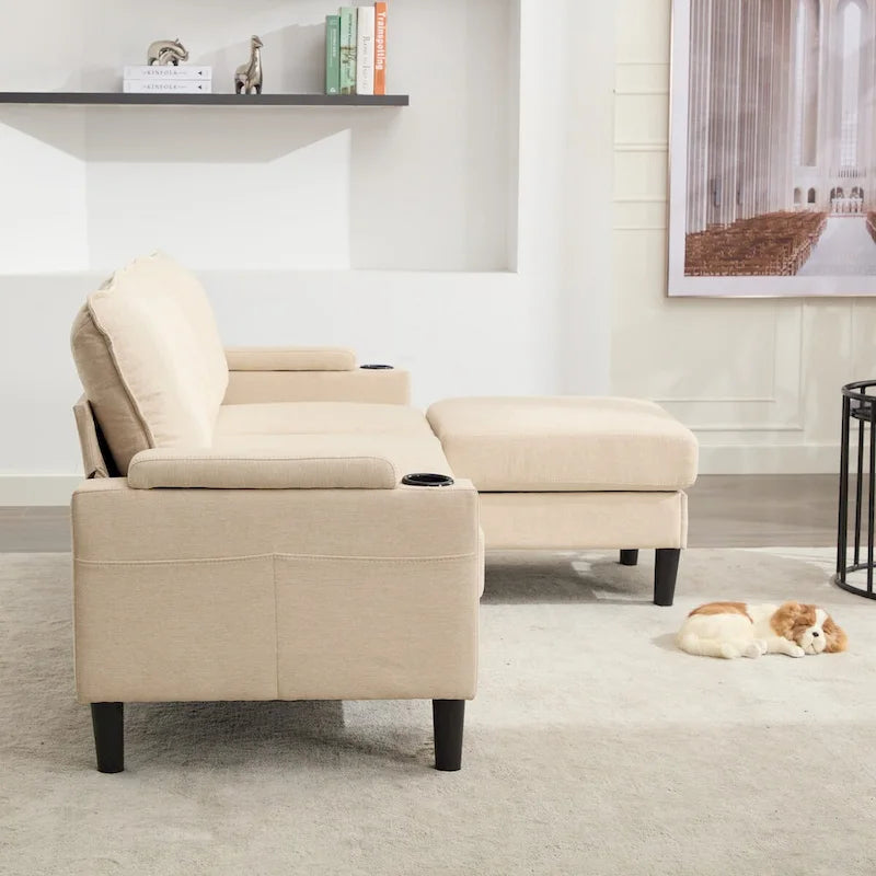 Canapé 3 places rembourré avec pouf de rangement pour salon