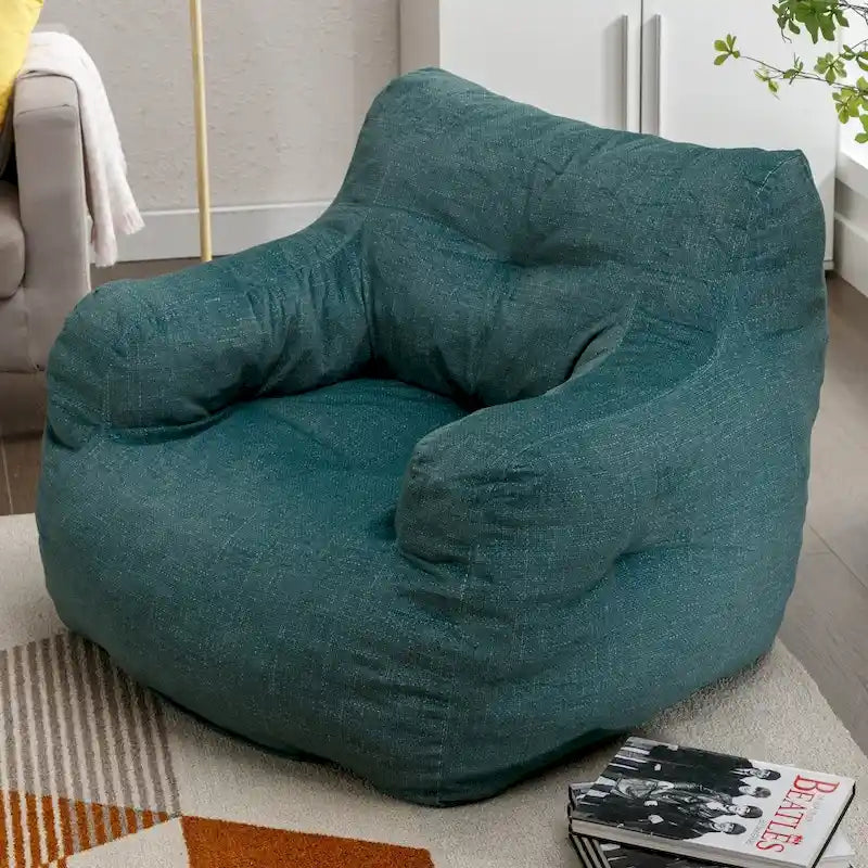 Fauteuil poire en tissu doux Coton-Lin, rembourré de mousse à mémoire de forme