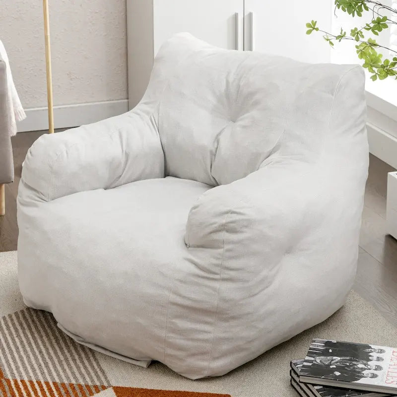 Fauteuil poire en tissu doux Coton-Lin, rembourré de mousse à mémoire de forme