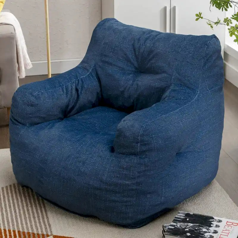 Fauteuil poire en tissu doux Coton-Lin, rembourré de mousse à mémoire de forme