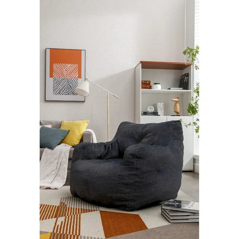 Fauteuil poire en tissu doux Coton-Lin, rembourré de mousse à mémoire de forme