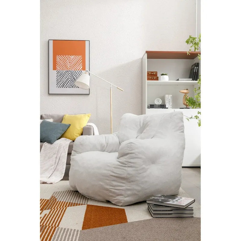 Fauteuil poire en tissu doux Coton-Lin, rembourré de mousse à mémoire de forme