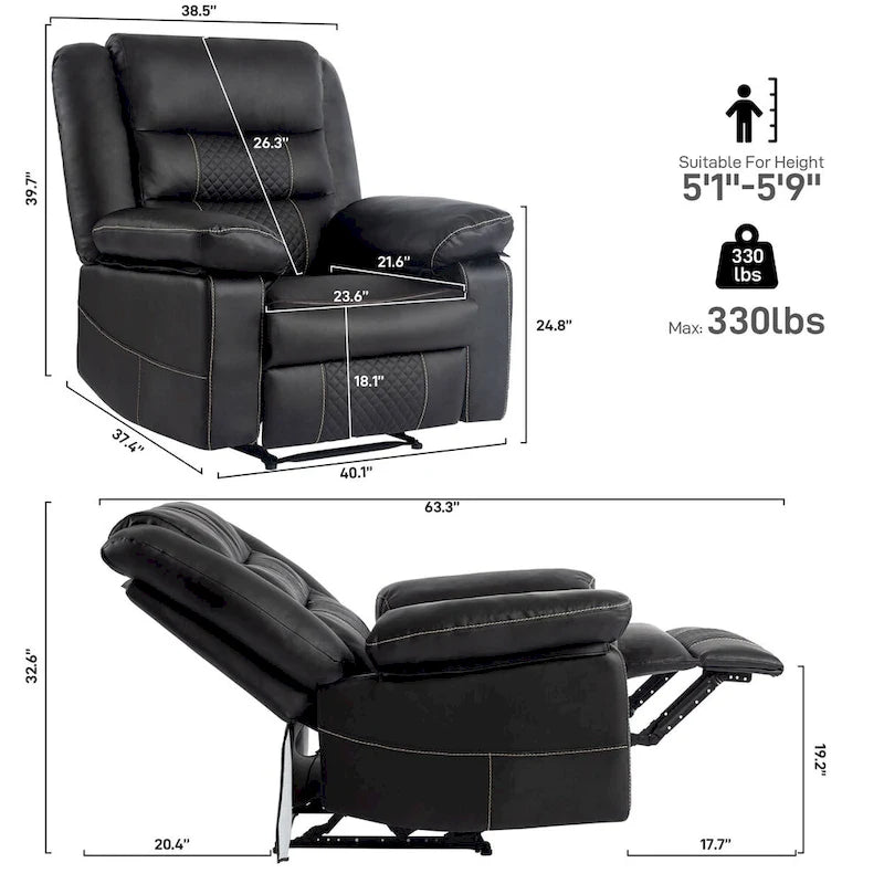 Fauteuil inclinable de massage en cuir respirant Canapé inclinable manuel pour salon