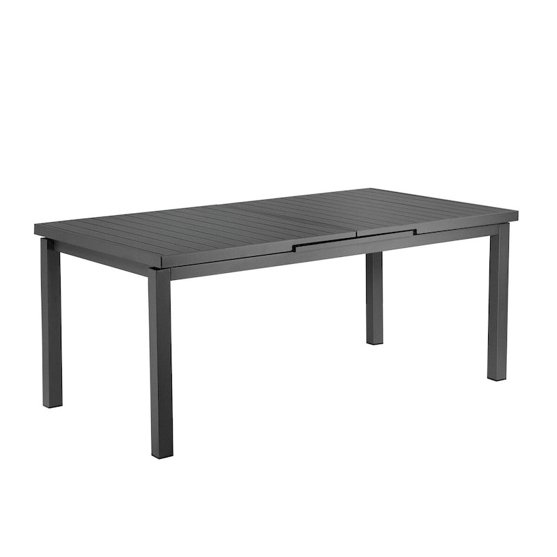 Table de salle à manger extensible de 95 pouces, cadre en aluminium gris, plateau à lattes