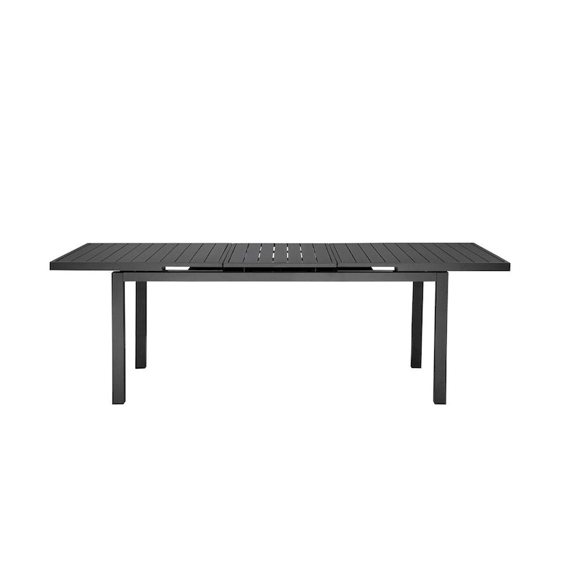 Table de salle à manger extensible de 95 pouces, cadre en aluminium gris, plateau à lattes