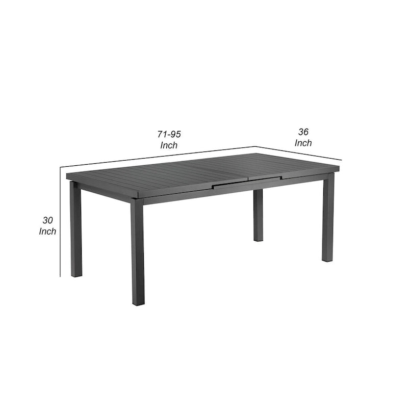 Table de salle à manger extensible de 95 pouces, cadre en aluminium gris, plateau à lattes