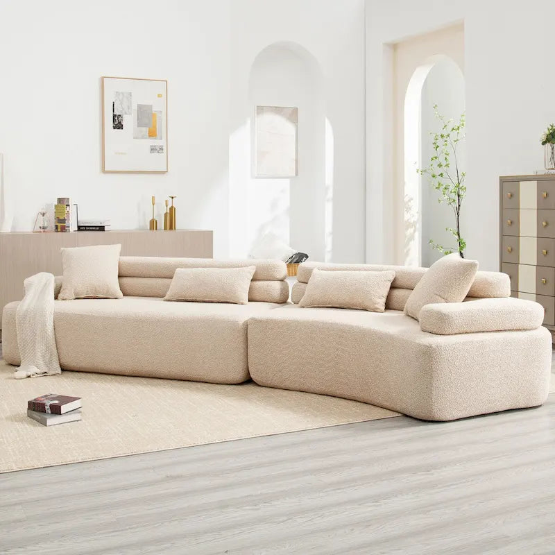 Canapé d'angle rembourré 4 places en tissu bouclé moderne avec 4 oreillers